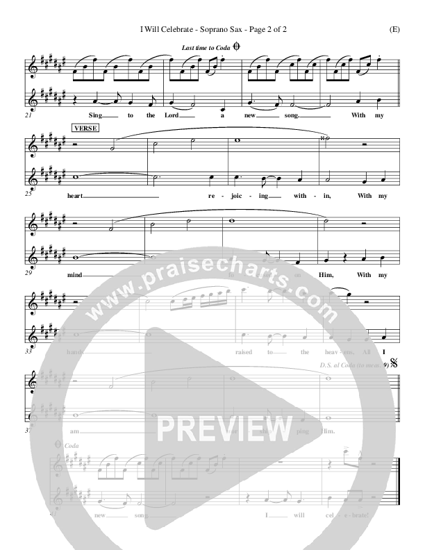 I Will Celebrate Soprano Sax (Rita Baloche)