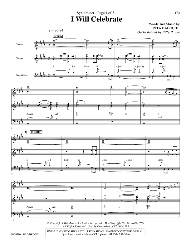 I Will Celebrate Synth (Rita Baloche)