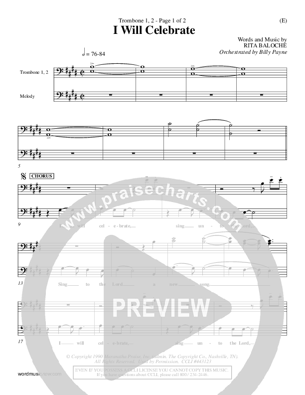 I Will Celebrate Trombone 1/2 (Rita Baloche)