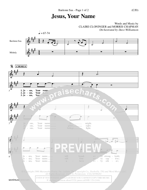 Jesus Your Name Bari Sax (Morris Chapman)