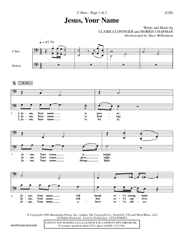 Jesus Your Name Contrabass (Morris Chapman)