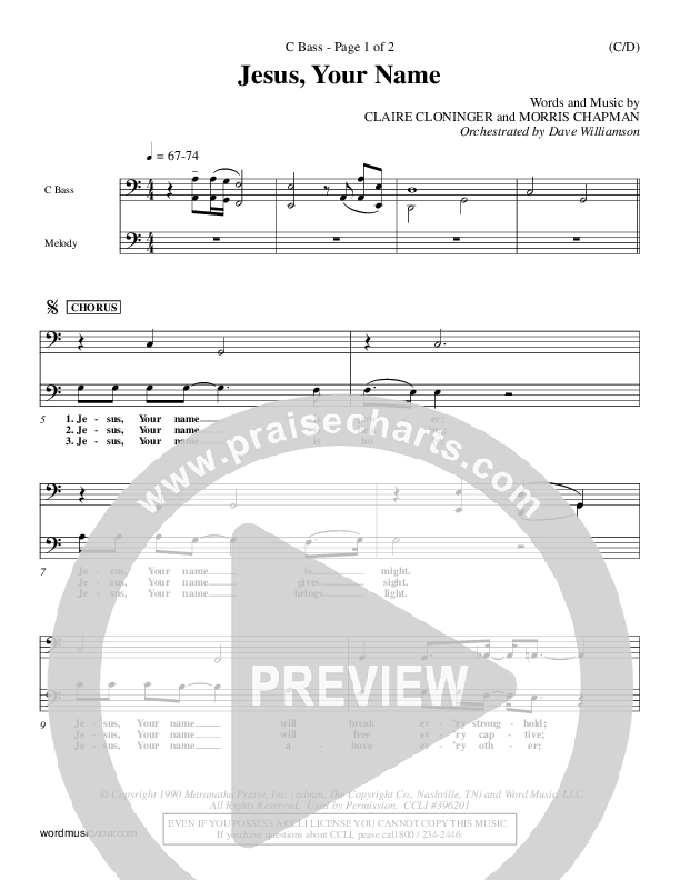 Jesus Your Name Contrabass (Morris Chapman)