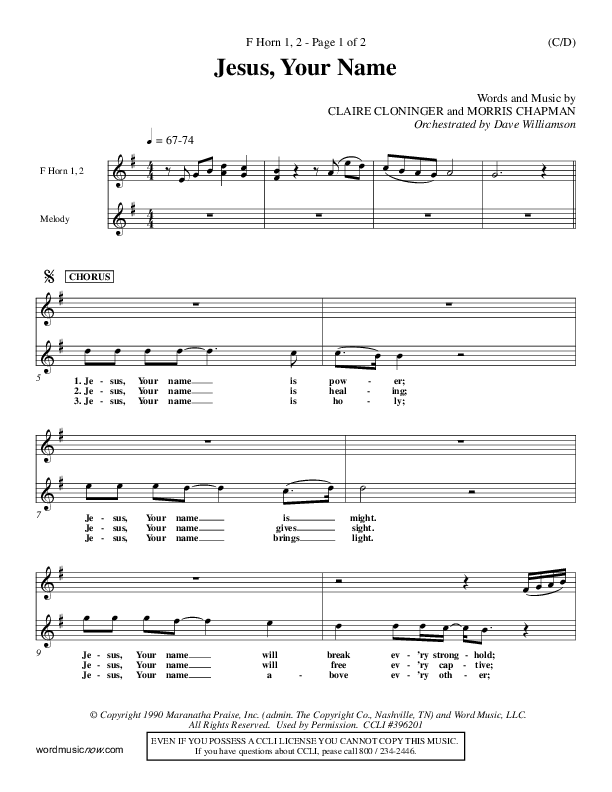 Jesus Your Name French Horn 1/2 (Morris Chapman)
