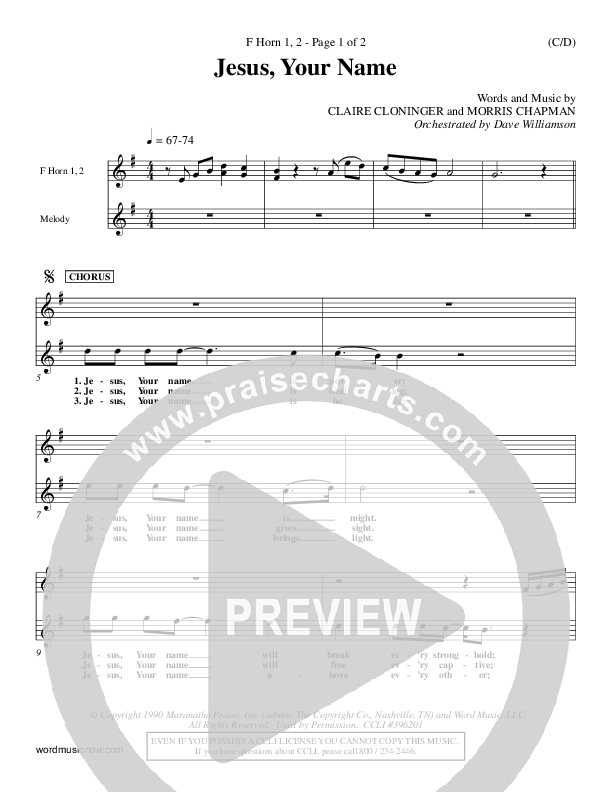 Jesus Your Name French Horn 1/2 (Morris Chapman)