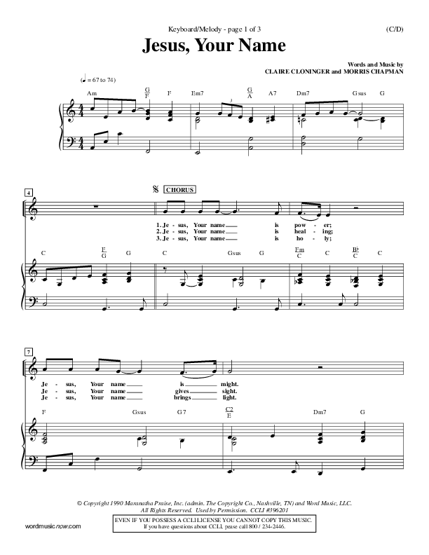 Jesus Your Name Piano/Vocal (Morris Chapman)