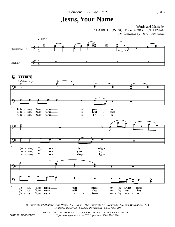 Jesus Your Name Trombone 1/2 (Morris Chapman)