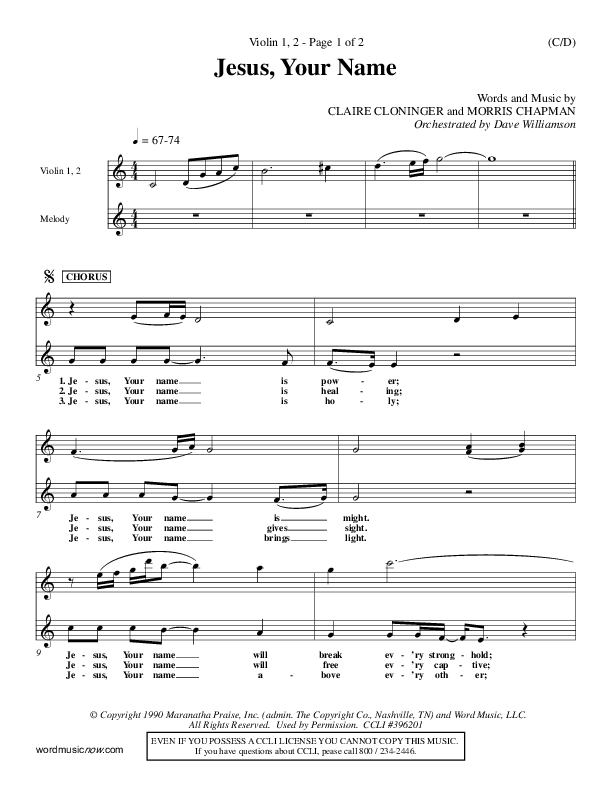 Jesus Your Name Violin 1/2 (Morris Chapman)