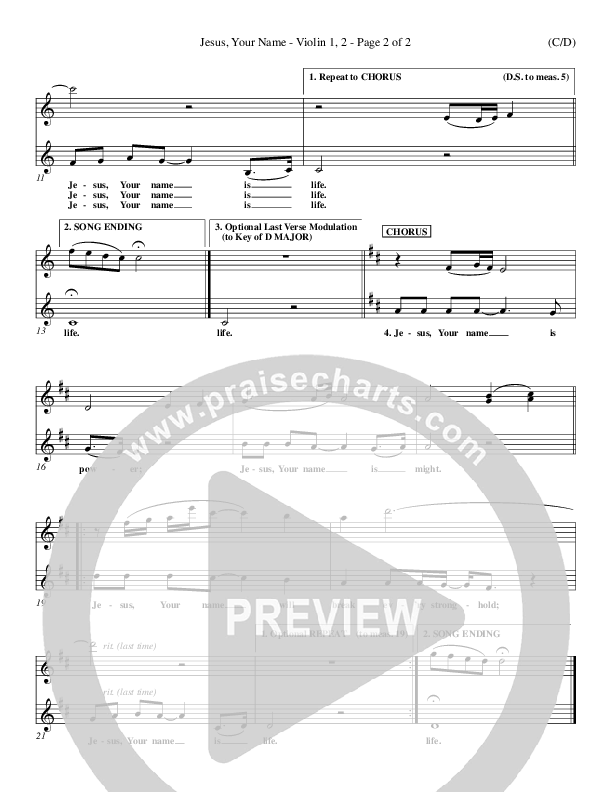 Jesus Your Name Violin 1/2 (Morris Chapman)