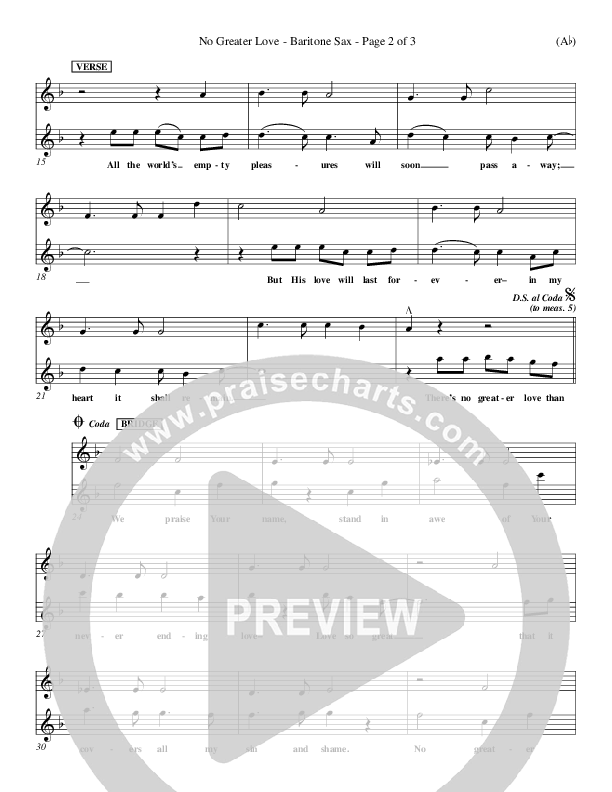 No Greater Love Bari Sax (Tommy Walker)