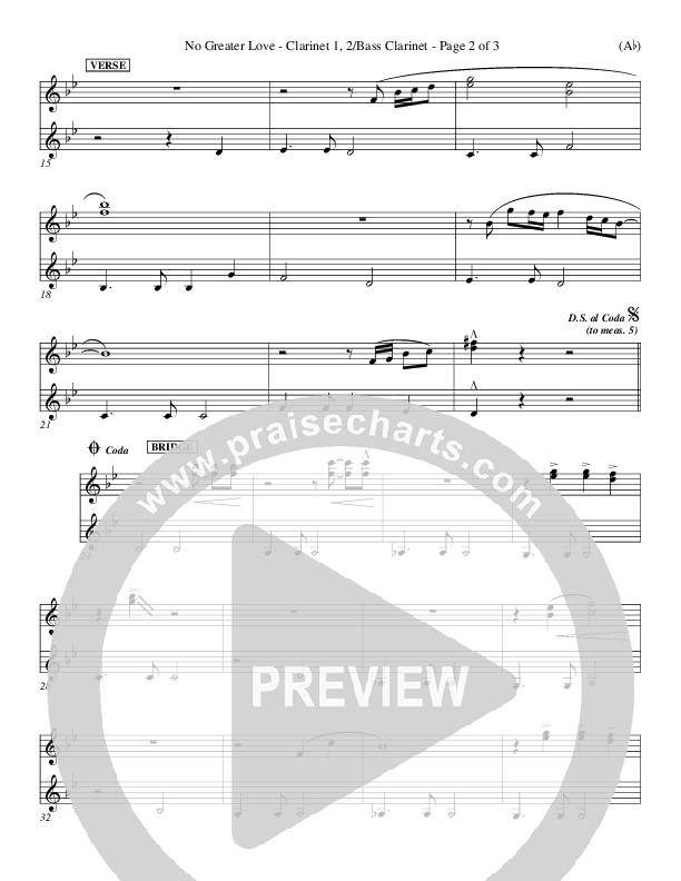 No Greater Love Clarinet 1/2, Bass Clarinet (Tommy Walker)