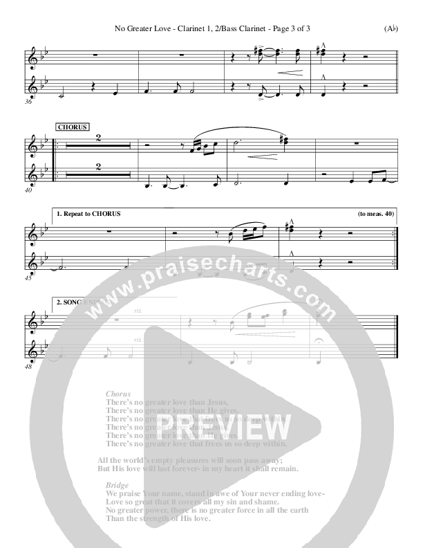 No Greater Love Clarinet 1/2, Bass Clarinet (Tommy Walker)