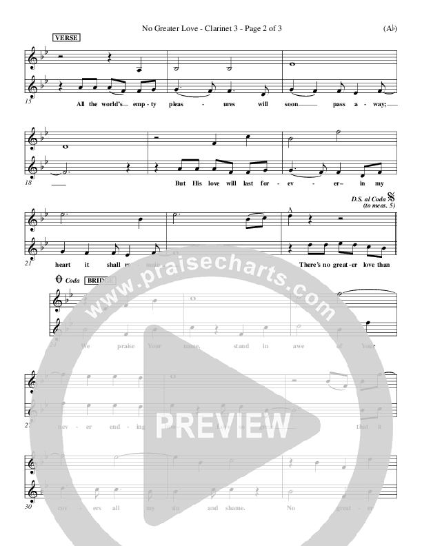 No Greater Love Clarinet 3 (Tommy Walker)