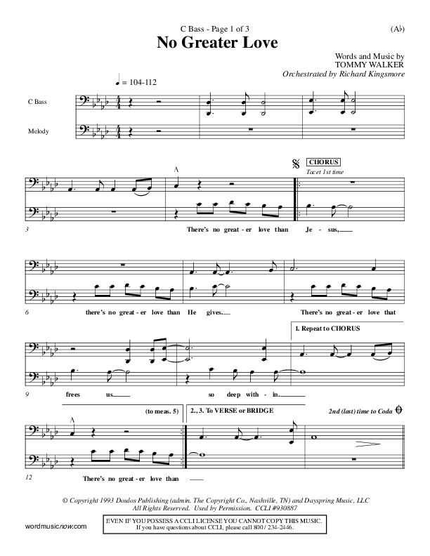 No Greater Love Contrabass (Tommy Walker)