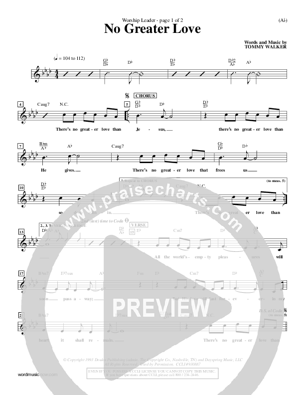 No Greater Love Lead Sheet (Tommy Walker)