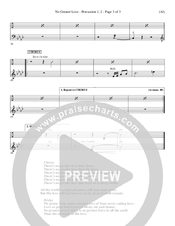 No Greater Love Percussion 1/2 (Tommy Walker)