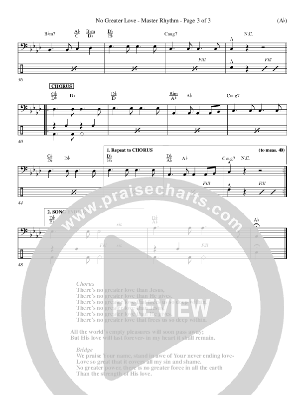 No Greater Love Rhythm Chart (Tommy Walker)