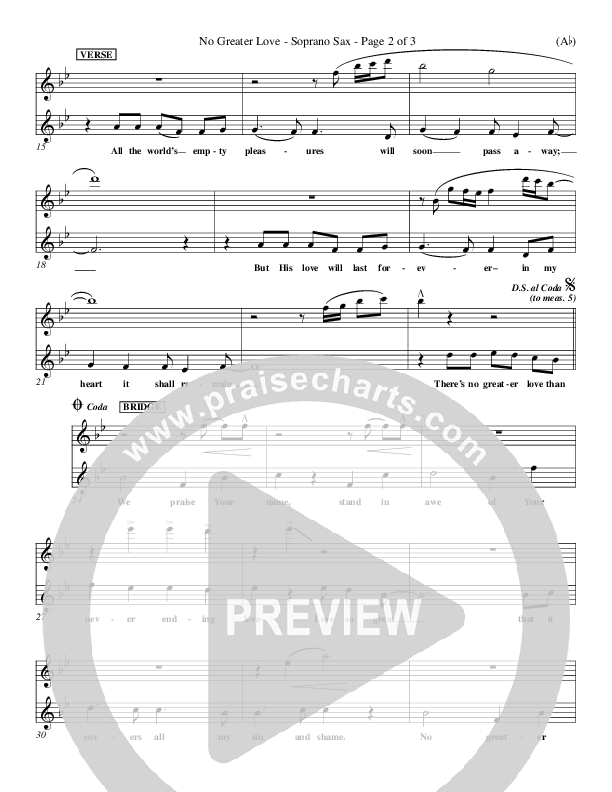 No Greater Love Soprano Sax (Tommy Walker)