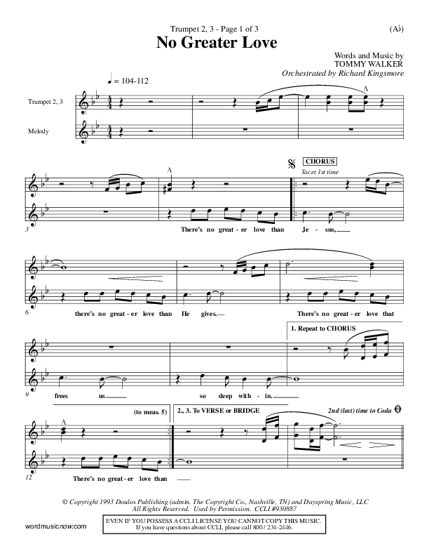 No Greater Love Trumpet 2/3 (Tommy Walker)