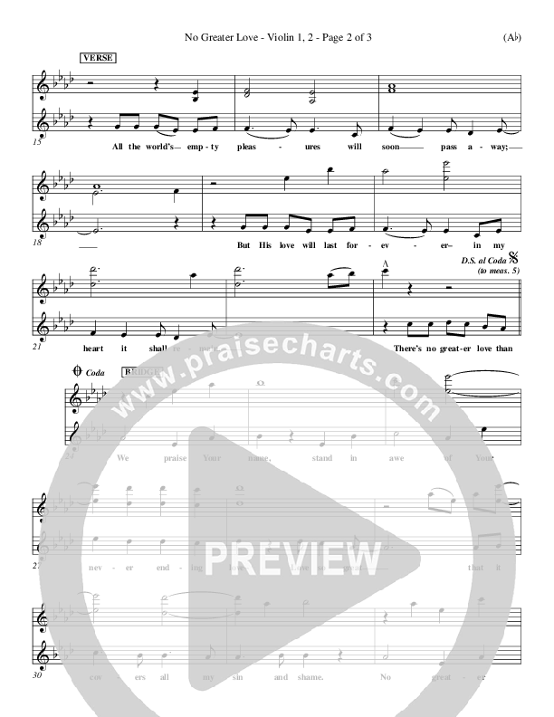 No Greater Love Violin 1/2 (Tommy Walker)