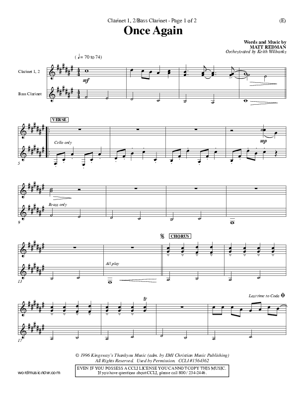 Once Again Clarinet 1/2, Bass Clarinet (Matt Redman)