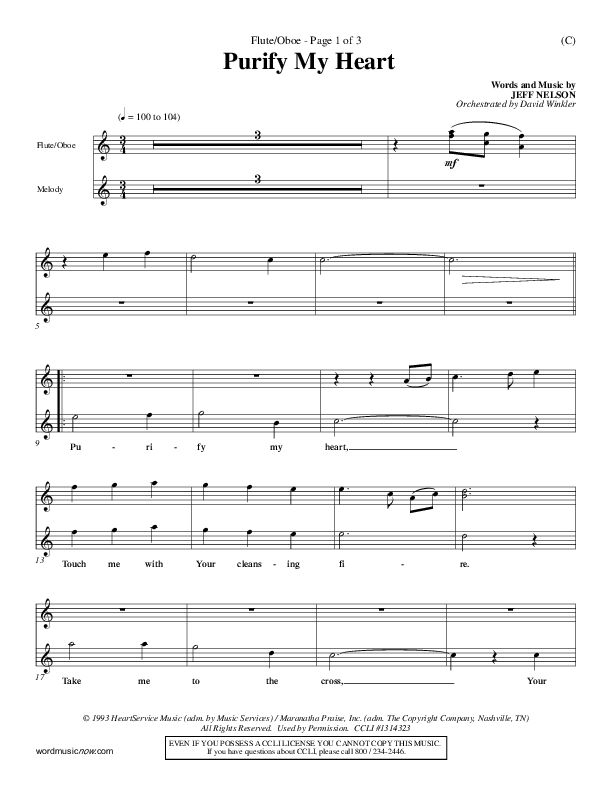 Purify My Heart Flute/Oboe (Jeff Nelson)