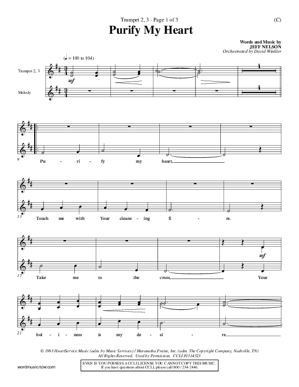 Purify My Heart Trumpet 2/3 (Jeff Nelson)