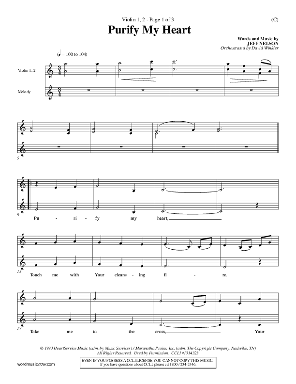 Purify My Heart Violin 1/2 (Jeff Nelson)