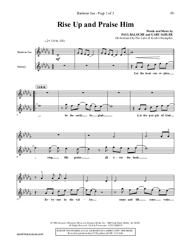 Rise Up and Praise Him Bari Sax (Paul Baloche)