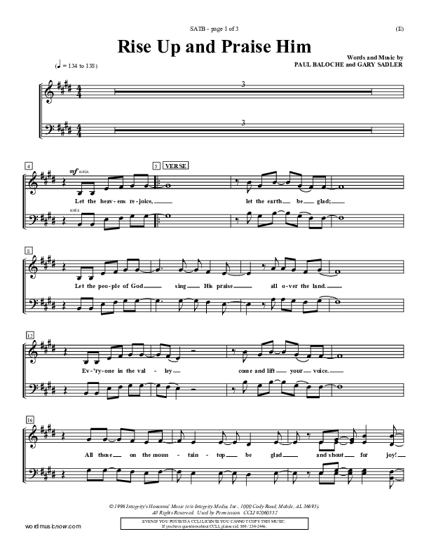 Rise Up and Praise Him Choir Vocals (SATB) (Paul Baloche)