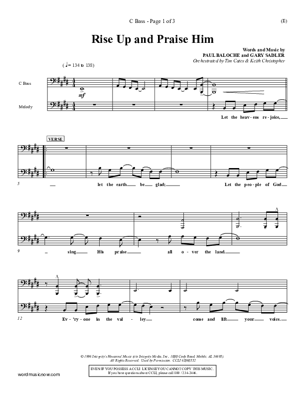 Rise Up and Praise Him Contrabass (Paul Baloche)