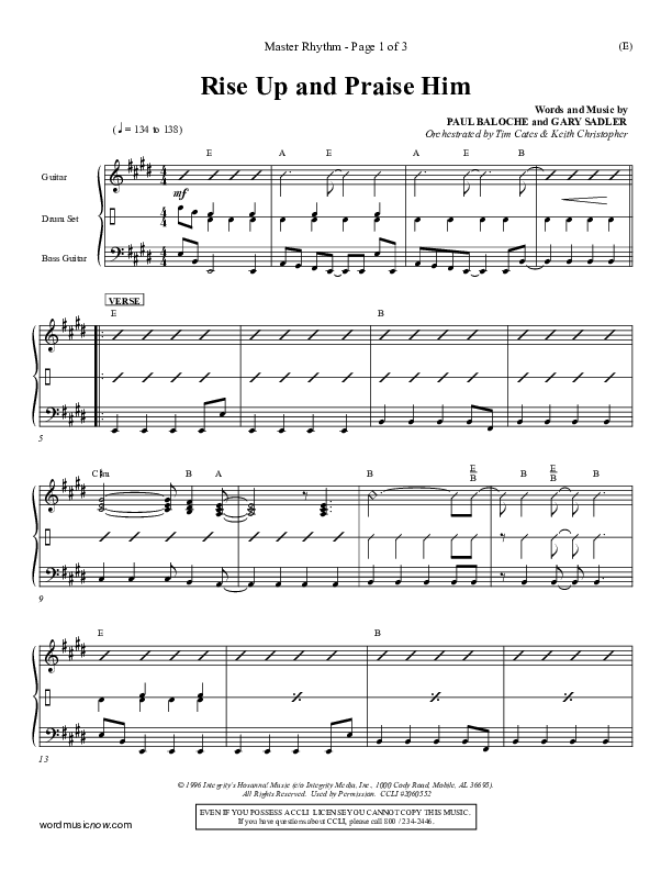 Rise Up and Praise Him Rhythm Chart (Paul Baloche)
