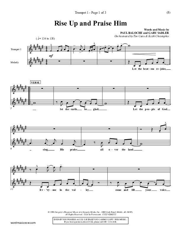 Rise Up and Praise Him Trumpet 1 (Paul Baloche)