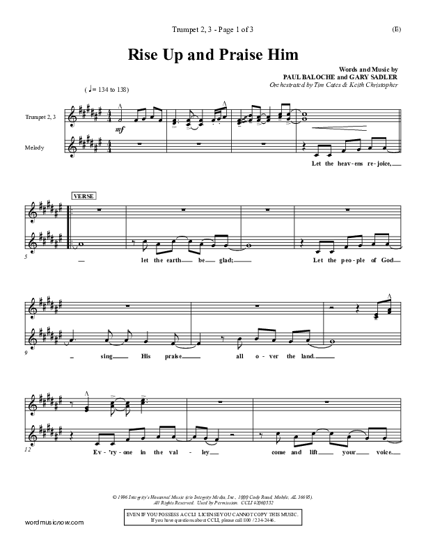 Rise Up and Praise Him Trumpet 2/3 (Paul Baloche)