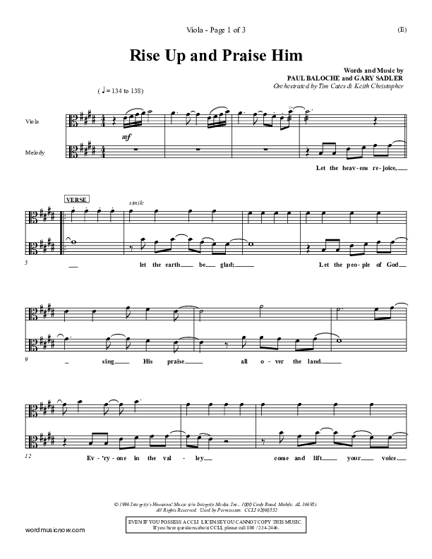 Rise Up and Praise Him Viola (Paul Baloche)