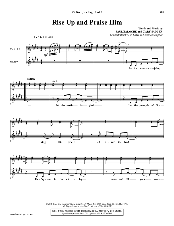 Rise Up and Praise Him Violin 1/2 (Paul Baloche)