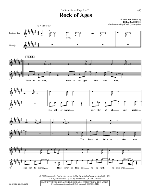 Rock Of Ages Bari Sax (Paul Baloche)