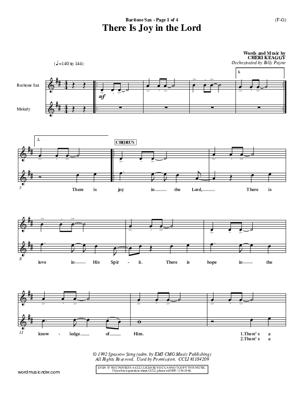 There Is Joy In The Lord Bari Sax (Cheri Keaggy)
