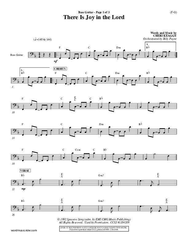 There Is Joy In The Lord Bass Guitar (Cheri Keaggy)