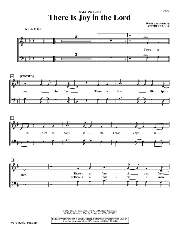 There Is Joy In The Lord Choir Sheet (SATB) (Cheri Keaggy)