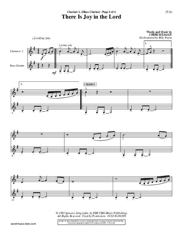 There Is Joy In The Lord Clarinet 1/2, Bass Clarinet (Cheri Keaggy)