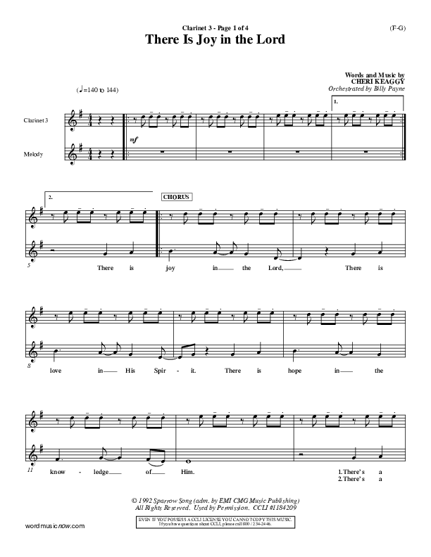 There Is Joy In The Lord Clarinet 3 (Cheri Keaggy)