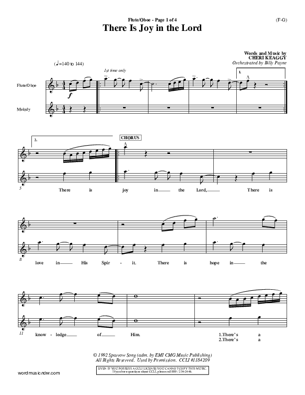 There Is Joy In The Lord Flute/Oboe (Cheri Keaggy)