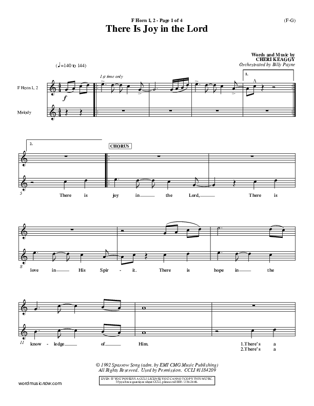 There Is Joy In The Lord French Horn 1/2 (Cheri Keaggy)