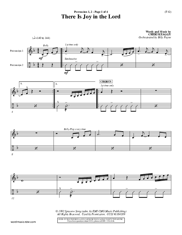 There Is Joy In The Lord Percussion 1/2 (Cheri Keaggy)