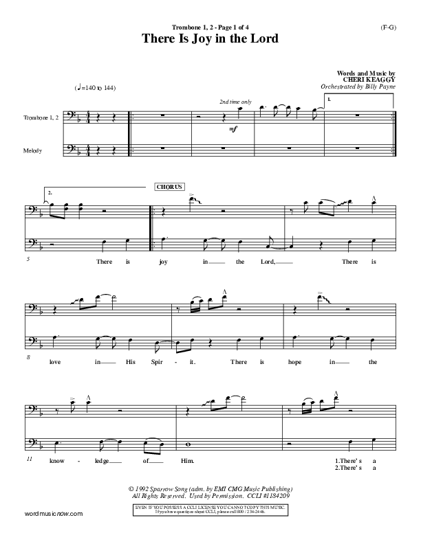 There Is Joy In The Lord Trombone 1/2 (Cheri Keaggy)