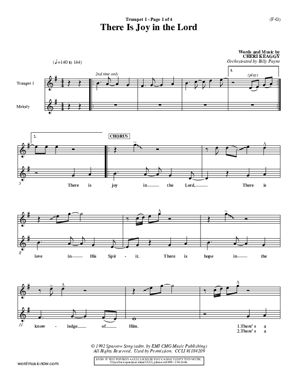 There Is Joy In The Lord Trumpet 1 (Cheri Keaggy)