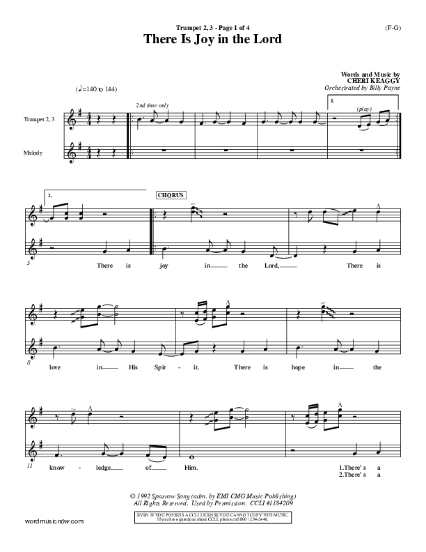 There Is Joy In The Lord Trumpet 2/3 (Cheri Keaggy)