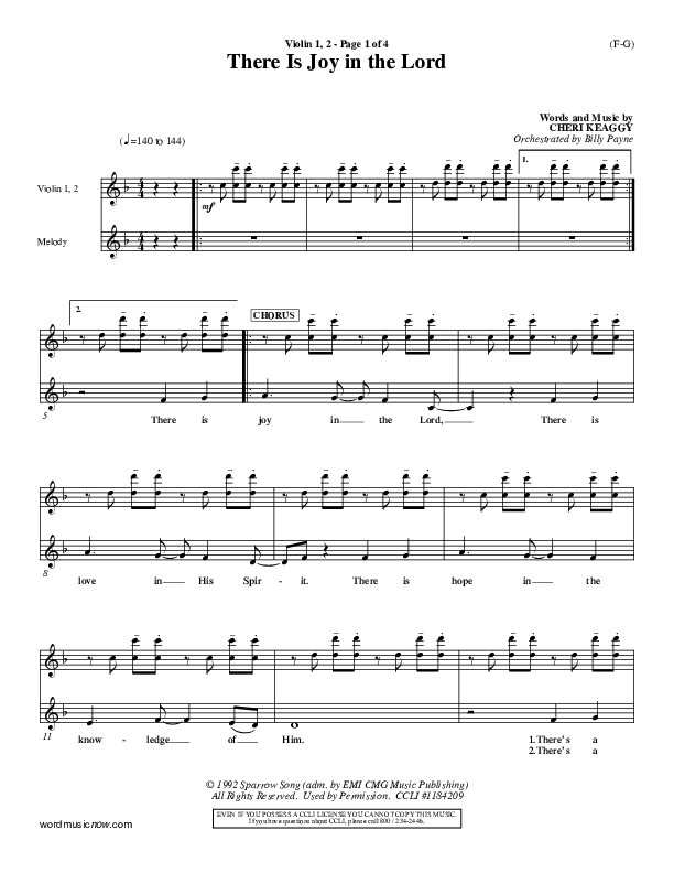 There Is Joy In The Lord Violin 1/2 (Cheri Keaggy)