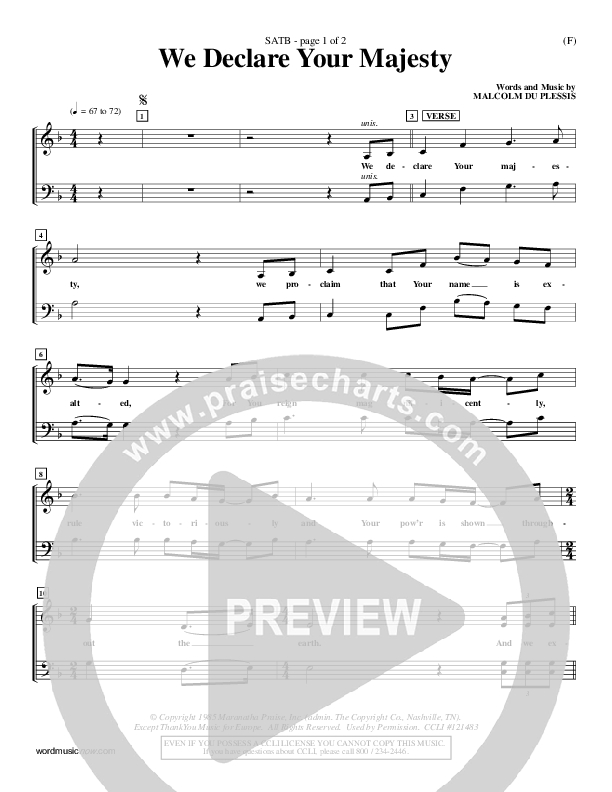 We Declare Your Majesty Choir Sheet (SATB) (Malcolm du Plessis)
