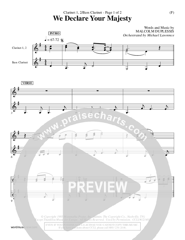 We Declare Your Majesty Clarinet 1/2, Bass Clarinet (Malcolm du Plessis)